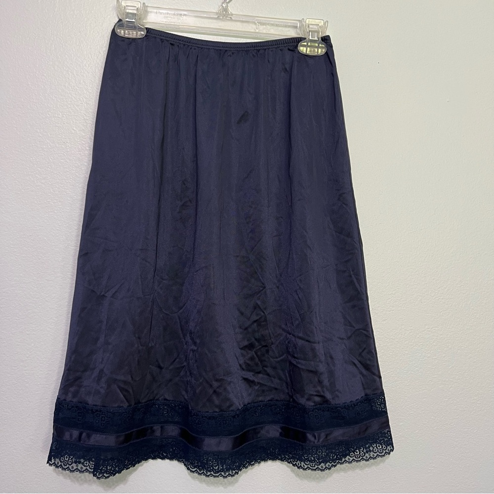 Vintage navy‎ slip skirt lace trim sz M